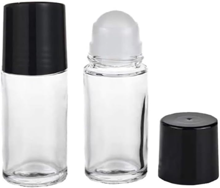Junfamilee 2 Pcs 50ml Glass Essential Oil Roller Bottles Refillable Roll on Empty Deodorant Refillable Containers Rollerball for Fragrance Roller Bottles (Clear)
