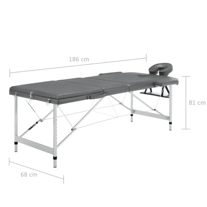 PLUS SANTE Table de Massage Pliante en Aluminium Ella, 3 Sections à Hauteur Réglables, légère avec Sac de Transport et Accessoires (Noir, Largeur 70 cm) (Gris, 70 cm)