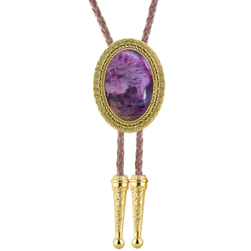 Image of Jeilwiy Bolo Tie for Men Real Stone Westwern Cowboy Ties Silver Bolos Women Leather Necktie Gift for Birthday Christmas