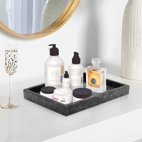 Image of Marble Bathroom Tray,Pure Natural Vanity Tray,Marble Trays for Kitchen Counter Non-Ceramic /Non-Resin,Stone Tray 12 x 8 inch (Black)