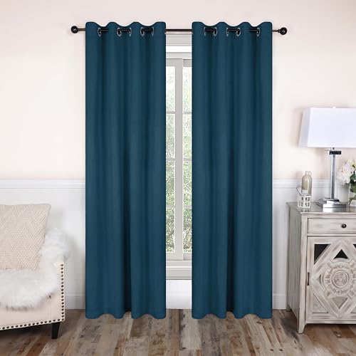 Superior Blackout Curtains, Room Darkening, Bedroom, Drapes, Kitchen, Living Room Window Accents, Sun Blocking, Thermal, 2 Pack, Solid Blackout Curtains, Set of 2, 52" x 84", Marine Blue