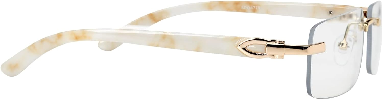 FLAWLESS EYEWEAR Elite Slim Rimless Rectangular Metal & Wood Art Sunglasses - Image 3