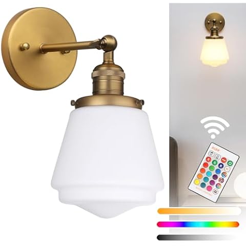 JIMUBEAM 1-Light Vintage Wall Sconce Light Fixture with Milk White Glass Shade, Industrial Indoor Dimmable Wall Lamp for Bedroom Living Room Bathroom, Bulb Included Cover