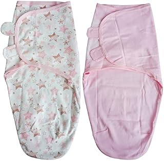 ZIGJOY Newborn Swaddle 2 PCS Set Cotton Adjustable Swaddle Wrap Soothe Sleep Transition Bag Seasons Swaddle Blanket for Baby 0-2 Months(Star&Moon)
