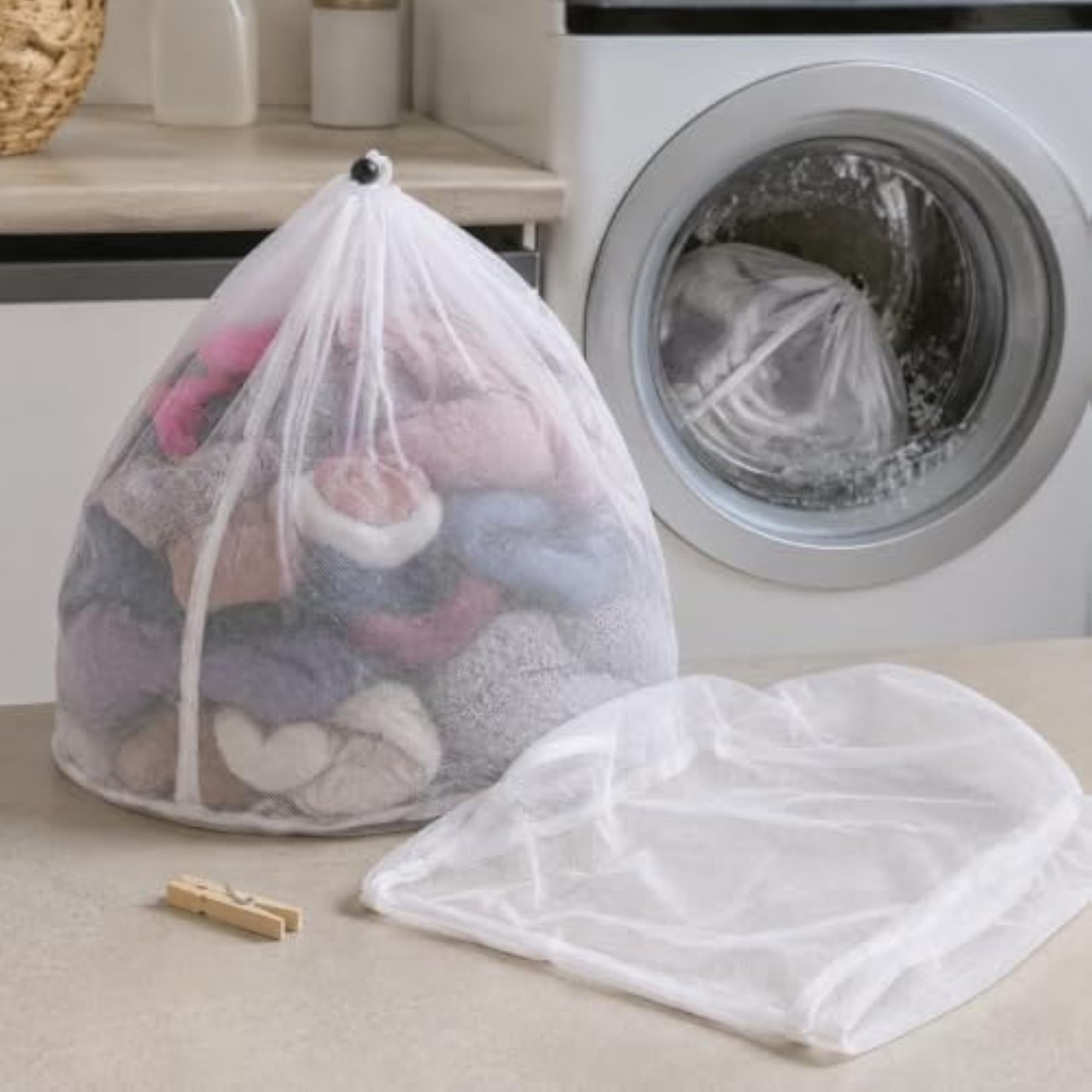 Drawstring Laundry Mesh Bags for Washing Machine, Large Capacity