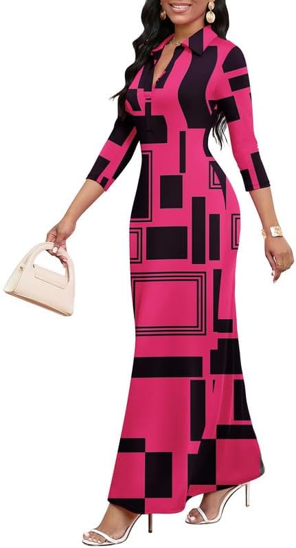 Maxi Dresses for Women Casual V Neck 3/4 Sleeve Bodycon Long Party Holiday Dress Semi Formal Outfits
