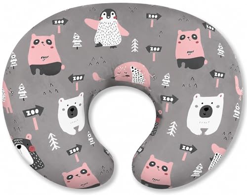 Image of Proliva Feeding Pillow for New Born Baby with Detachable Cover Breast Feeding, Maternity Nursing Pillow for Breastfeeding Set of Support for Baby Feeding Pillow Mom Home (Grey-Animal-K1)
