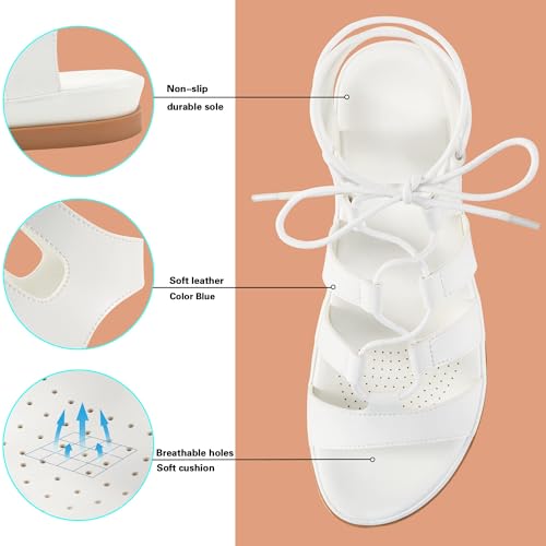 Image of HARENCE Summer Flat Sandals for Women: Comfortable Strappy Cross Lace Up Gladiator Flats Shoes Dressy Casual Non Slip Walking Sandal