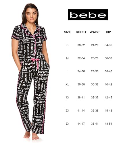 Image of bebe Womens 2 Piece Bridesmaid Pajamas Set Short Sleeve Button Down Shirt and Pants