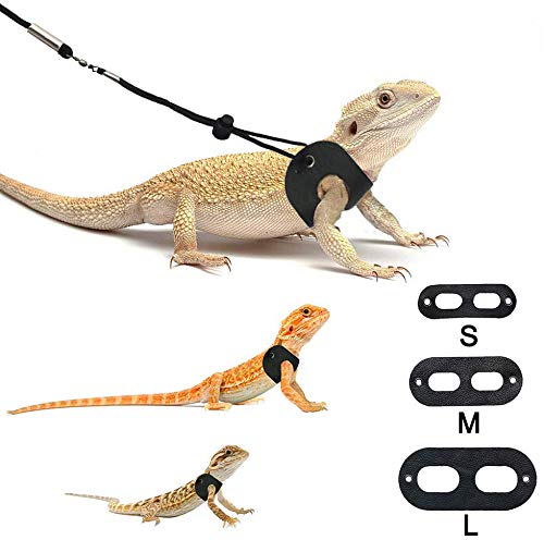 POLKASTORE Bearded Dragon Harness and Leash Adjustable(S,M,L, 3 Pack) - Soft Leather Reptile