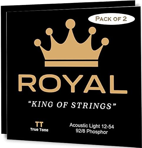 Royal Guitar Strings' Light Acoustic Guitar Strings - 92/8 Phosphor Bronze, 6 String Set, 12-54 Gauge, Swiss Designed and American Made for Smooth Playability (2 Pack)