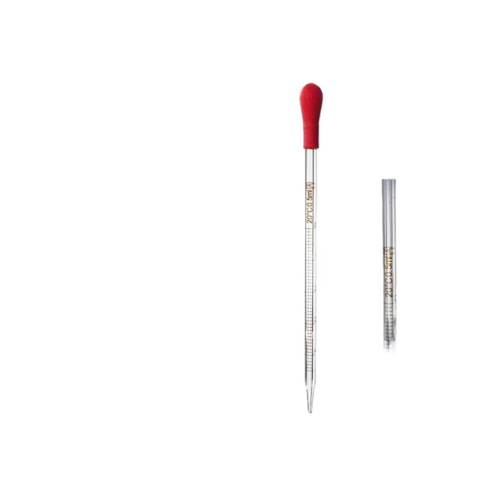 Lote de 10 pipetas de vidrio graduadas con cabezal de goma, volumen de 0,5 ml, 1 ml, 2 ml, 3 ml, 5 ml y 10 ml(0.5ml)