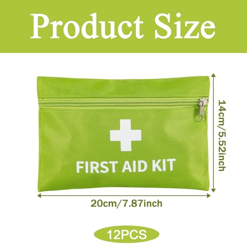 Image of 12 Pack Empty First Aid Kit Bag, Small First Aid Pouch Bulk, Water Resistant Travel Medical Organizer, Mini Emergency Supply Storage for Home, Car, Office, Camping, Outdoors (GREEN, 20X14cm, Bag Only)