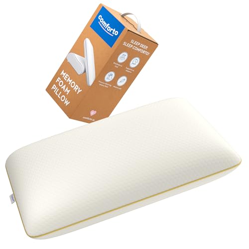 COMFORTO StandardMemory Foam Pillow Standard Size Golden Piping Cervical Neck Pillows Firm Support for Side & Back Sleepers Pain Relief Cushion for Snoring & Shoulder Tension 60x40x13 cm