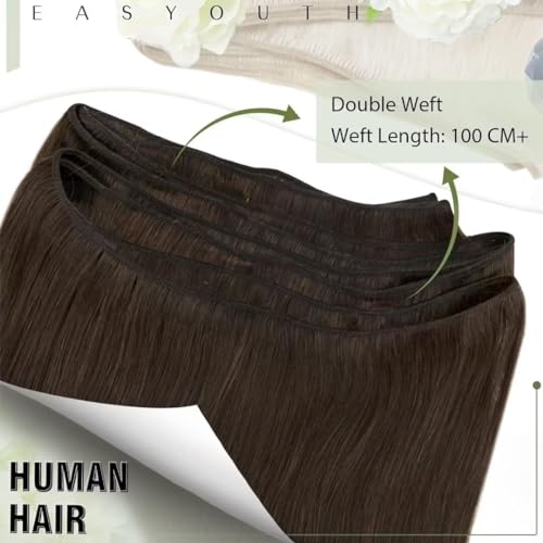 Easyouth Weft Hair Extensions Human Hair Brown Sew in Extensions Real Human Darkest Brown Weft Extension for Women 12 Inch 70g - Image 2