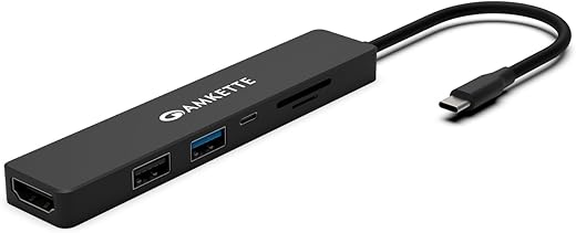 Amkette Type-C 6 in 1 Multiport Hub, USB Type-C to HDMI/USB 3.0/USB 2.0/Sd Card/Micro SD for Laptops, Macbooks and Chromebooks