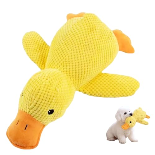PawsMedal Dog Chew Toy Dog Squeak Toy Plush Toy for Dog Duck 18in x 15in Plush Interactive Toy Dog Pillow Toy to Keep Puppies Entertained Latest Version (Yellow Large)