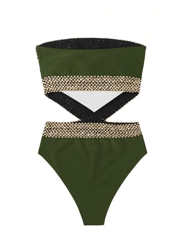 Image of Milumia Women's Stitch Detail Strapless One Piece Swimsuit Cut Out Bandeau Bathing Suit