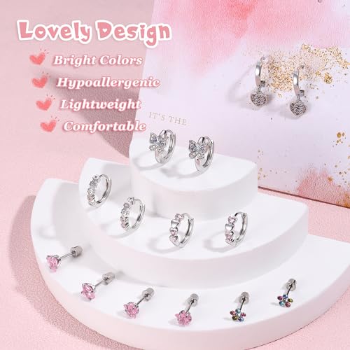 Image of Hypoallergenic Earrings for Girls Women Surgical Stainless Steel Screw Back Earrings Hoop Earring for Sensitive Ears Cute Kids Toddler Earring Jewelry