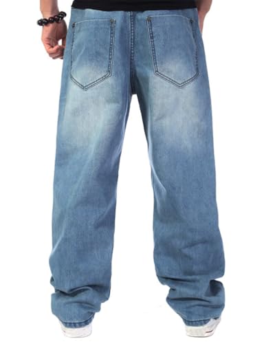 Ylingjun Mens Baggy Hip Hop Jeans Casual Loose Fit Skateboard Denim Pants4