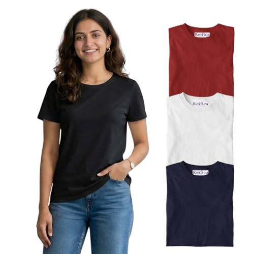 Image of Reifica Women's Plain Half Sleeve T-Shirt Combo Pack of 4