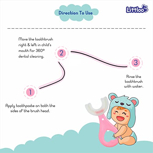 Image of LITTLOO Baby U -Shaped Silicone Manual Tooth Brush With Soft & Elastic Bristles For Complete 360 Degree Dental Cleaning, Specially Designed For Toddlers & Children - (Blue)