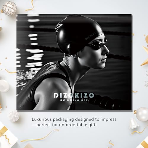 Dizokizo 2pcs High Elasticity Silicone Swim Cap for Women and Men, Comfortable Non-Slip Swimming Caps for Long and Short Hair, Durable Waterproof Swim Hats for Adults (Black)