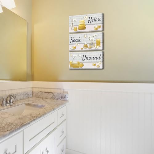 RnnJoile Yellow Bathroom Wall Art Zen Pictures Canvas Painting for Zen Meditation Room Wall Decor Framed 8"x16" for Each (Yellow) by RnnJoile - Used condition - Image 3