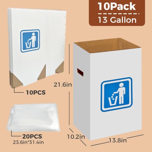 Image of 13 Gallon Cardboard Trash cans for Events (Pack of 10), with 20 Liners Included,Be applicableOutdoor Events pop up Trash cans for Parties,Reusable Portable Garbage Can,in-Home Recycling Bins