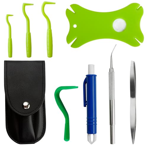 Kit De Retrait De Tiques 8 Pièces Avec Sac De Rangement, Trois Crochets Anti-acariens, Une Pince À Acariens, Une Loupe, Une Pince À Tiques Pour Chiens,...