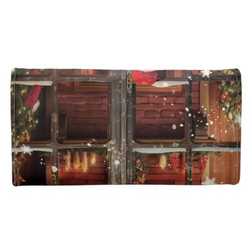 Image of AFPANQZ Wallets for Women Clutch Card Slots Phone Holder Trifold Purses | Christmas Snowman Print Large Capacity Card Key Cash Storage Bags Zipper Handbag