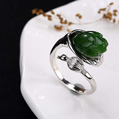 Bague réglable en argent S925 et jade Hetian, l'anneau ouvert anti-allergie