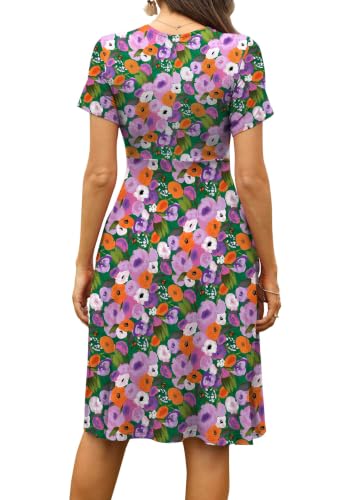 Image of WEACZZY Women's Summer Short Sleeve Casual Dresses V-Neck Floral Party Dress with Pockets
