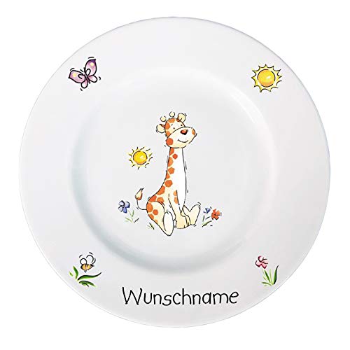 Kindergeschirr Kinderservice 5-tlg. Kinder Service Set aus Porzellan Teller Becher Schale personalisierbar mit Wunschname Name Kindergeschirr mit Namen personalisiert (Giraffe)
