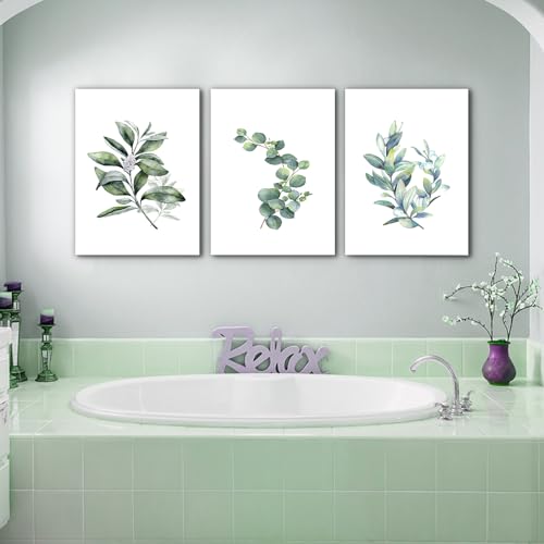 DZRWUBHS Green Plant Wall Painting Prints Artworks Canvas Wall Art for Living Room Framed Wall Decor for Bedroom Office Kitchen Decor Modern Simple Dining Room Home Walls Decorations 16x24 3 Piece
