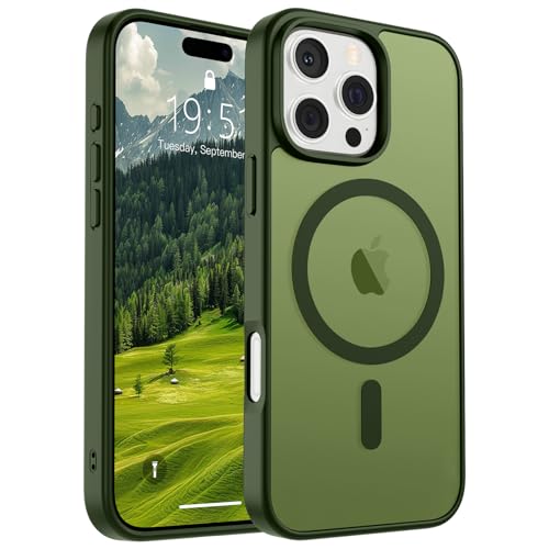 Image of SUPFINE Magnetic for iPhone 16 Pro Case(Compatible with MagSafe)(Military Grade Drop Protection) Slim Translucent Matte Shockproof with Anti-Fingerprint Phone Case,Cangling Green