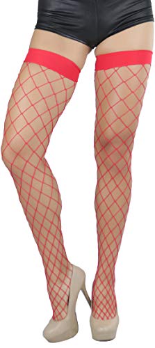 Image of ToBeInStyle Women's Diamond Large and Fine Fence Net Fishnet Nylon Thigh High