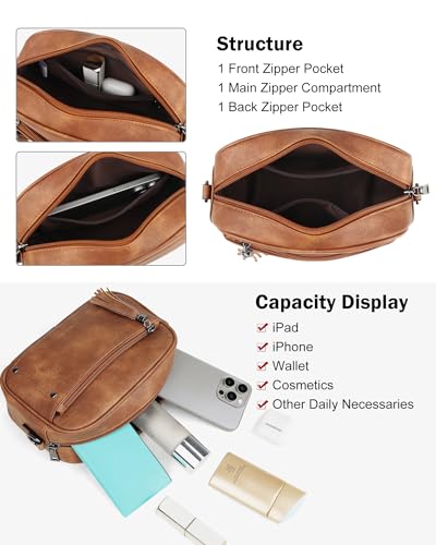 MASINTOR Crossbody Bags for Women Vegan Leather, Trendy Shoulder Purse with Adjustable Strap and Tassel3