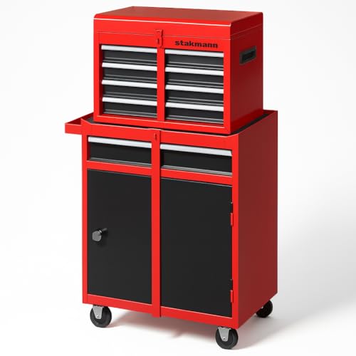 Stakmann Carrello Portautensili 2In1 Con 5 Cassetti E 1 Sportello, Carrellino In Acciaio Per Attrezzi Multiuso, Armadietto Staccabile Con Ruote, Ideale Per Officine, Garage, Fai Da Te 53 × 28 × 103,5 - 4