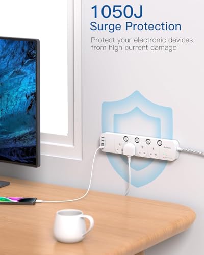 1.8M Extension Lead, 4 Way Socket Outlets Power Strips with 4 USB(2 Type C) - Image 2