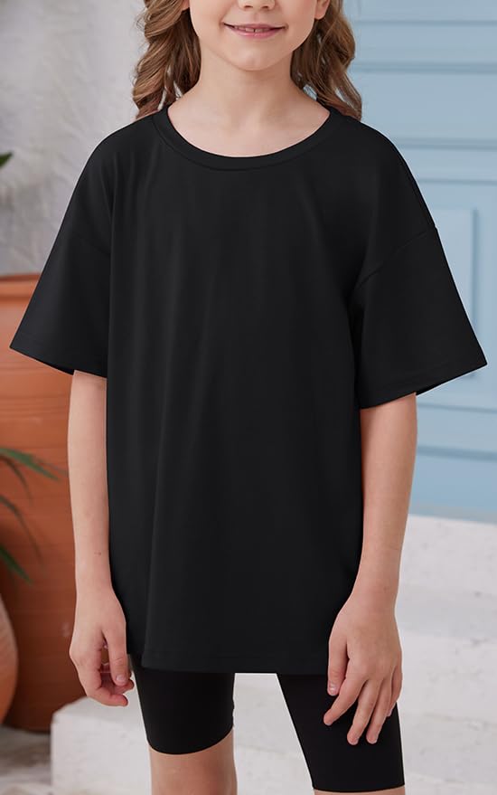 Image of ZDC Girls Short Sleeve T Shirts Kids Summer Oversized Tops Trendy Crewneck Basic Tees 5-14 Years