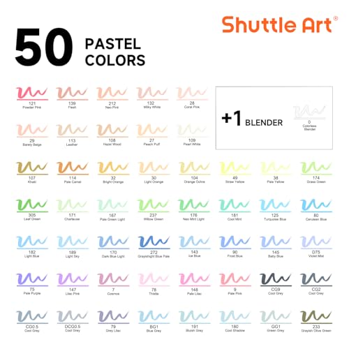 Image of Shuttle Art Pastel Alcohol Markers Brush tip, Dual Tip Brush & Fine Tip Art Marker Set,48 Colors Marker Pens with Case Perfect for Illustration Kids Students Adults Coloring Sketching