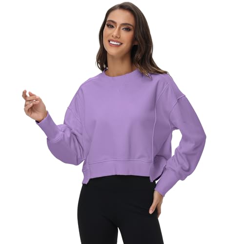 Image of Oymyakon Womens Oversized Cropped Sweatshirts Crew Neck Long Sleeve Pullover Sweater Fall Fashion Clothes