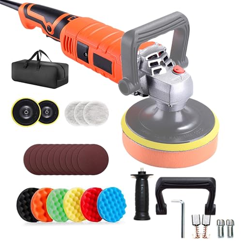Pulidora de Autos, Pulidora Rotativa de 1580 W, 7 Velocidades, 500-3300 RPM, Bajo Nivel de Ruido de 65 Db, Eficiente Disipación de Calor, Ideal para Pulir y Encerar Autos, Pulido de Jade