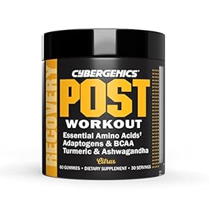 Post-Workout Gummies, Recovery Accelerator, Support Muscle Recovery & Joint Health, Essential Amino Acids, with Ashwagandha & Curcumin, BCAAs, Citrus Flavor, 60 Gummies, 30 Servings
