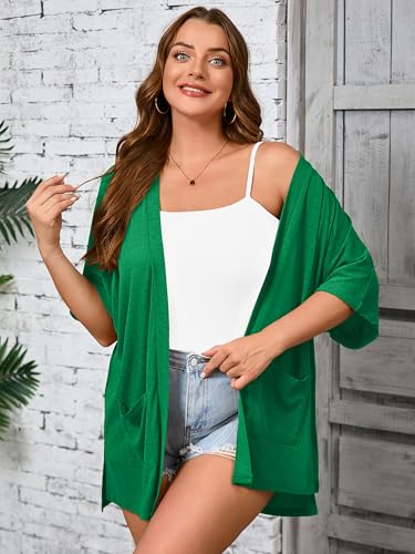 Image of AusLook Plus Size Cardigan for Women Short Sleeve Lightweight Open Front Shrug with Pockets for Dresses and Layering 1X-5X