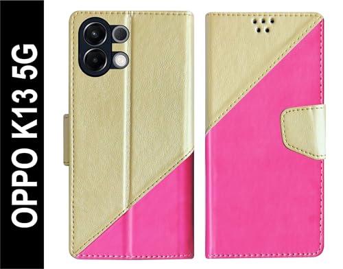 Image of SBMS Flip Cover for Oppo K13 5G Back Cover Case with Magnatic Closure | Inbuilt Stand | Card & Money Pocket (multiPink)