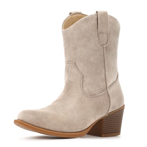 Image of IXU Cowboy Boots for Women Wide Suede Ankle Western Cowgirl Boots