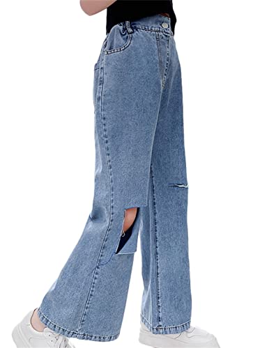 Cromoncent Girl's Elastic Waist Ripped Jeans, 4-13 Years2
