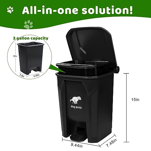 Uppcasir Dog Poop Trash Can Outside, Fully Assembled Dog Waste Trash Can with Lid, Pedal and Removable Inner Waste Bin, Outdoor Dog Poop Trash Can with 100 Bags, Dog Waste Container for Garden, Black